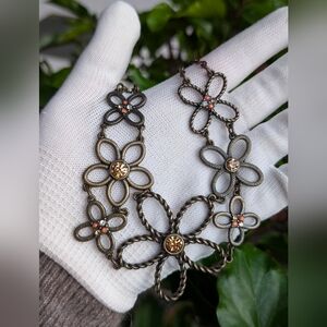 Antiqued Brass Floral Necklace | Boho Flower Motif
